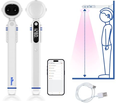 Medidor de altura digital inteligente Fitdays APP para niños – Rastreador de altura inalámbrico con tecnología de medición ultrasónica dual – Escala de medición inteligente precisa – Diseño de