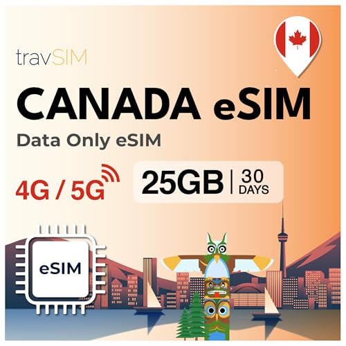 travSIM eSIM-Karte Kanada | 25 GB Mobile Daten mit 4G/5G Highspeed | 30 Tage lang gültig | Daten eSIM Kanada | Prepaid Reise-eSIM für Freizeit- und Geschäftsreisende | Einfache Aktivierung