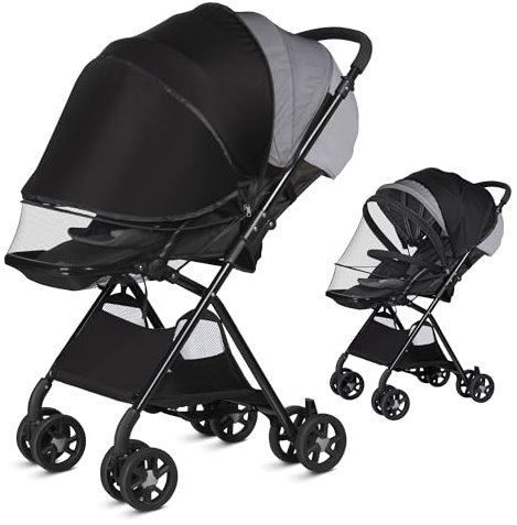 bemece Universal Mückennetz für Kinderwagen mit Sonnensegel, Insektenschutz Moskitonetz für Buggy mit Doppelten Reißverschluss Aufbewahrungstasche, Faltbar & Verstellbar (Schwarz)