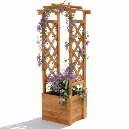 Mucola Rosenbogen mit Pflanzkasten Rankhilfe für Kletterpflanzen Holz Braun | Spalier im Rauten-Design, geschwungenes Dach im Landhausstil, für Rosen und Clematis, platzsparend für kleine Außenbereiche