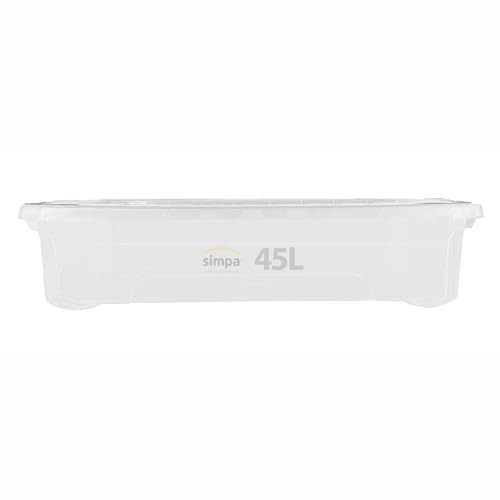 simpa 45 Litre 45L Stackable Underbed Plastic Storage Box with Clear Lid - 19cm (H) x 80cm (L) x 40cm (W) - Single Box
