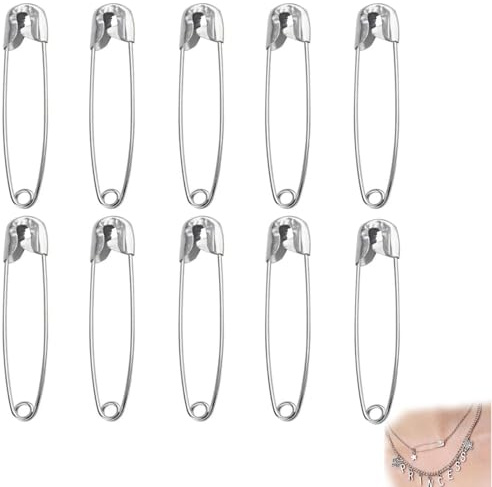 Sicherheitsnadeln 10 Stück 38mm Safety Pins für Kunsthandwerk, Nähen, Schmuckherstellung, Heimarbeitsplatz, Silber Edelstahl, Klein und Praktisch