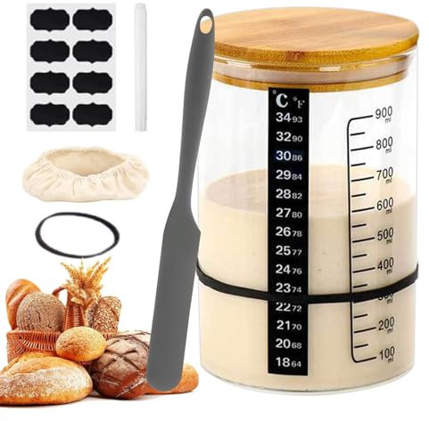 GjnjfdF Barattolo di avviamento a lievitazione naturale, vaso a lievitazione naturale | Set di fermentazione di vetro per casa | Kit di barattolo di avviamento a lievito naturale in vetro con carta