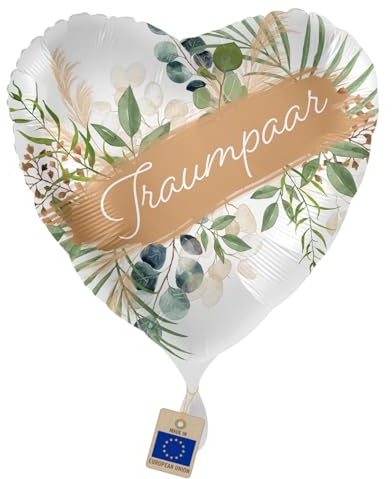 Folienballon Hochzeit Traumpaar - Herzballon elegant | Hochzeitsballon im floralen Design – Deko für Hochzeit, Verlobung, Geschenk Brautpaar , Luft/Helium, Made in EU