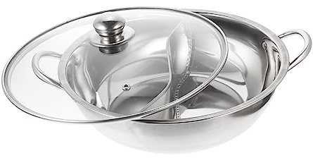 Fondue Chinoise en Acier Inoxydable Argenté à Double Compartiment