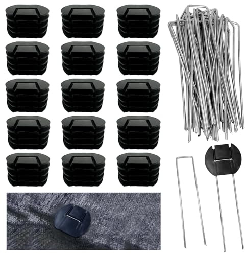 Unkrautvlies Haken, Erdhaken 30 Stück + 30 Stück Unterlegscheiben | 150 x 30mm Anti Rost Verzinkte Bodenanker, Erdnägel aus Stahl im Set zur Befestigung von Unkrautflies
