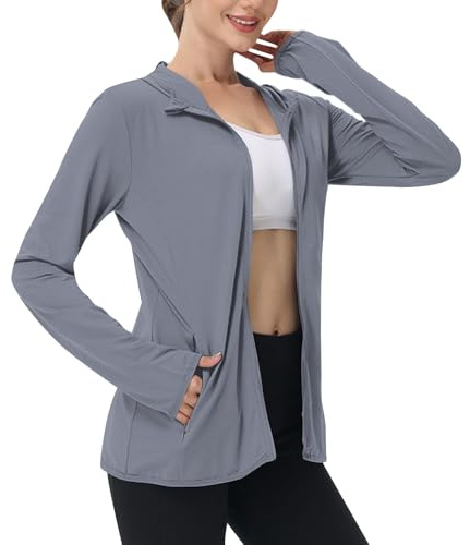 Mrat Veste de protection UV pour femme été - Séchage rapide - Protection UV UPF 50+ - Sweat à capuche femmes à manches longues - Fermeture éclair - T-shirts de course - Léger - Athlétique - Haut mince