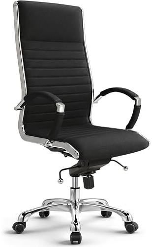 VERSEE Chefsessel Montreal aus Stoff, Schwarz, Sitzhöhe 52-64cm | Ergonomischer Bürostuhl mit Wippmechanik und Lendenstütze, für Büro und Homeoffice, bis 150 kg belastbar