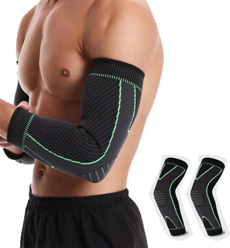 XFSRG Ellenbogenbandage Herren Damen Atmungsaktive Armbandage für Tennisarm Sport und Alltag Kompressionsbandage mit Spandex für optimalen Halt und Schutz(S, Schwarz & Grün)