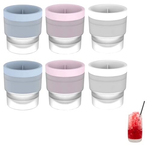 Ice Ball Mould, 6Pcs Sphere Ice Cube Mould for Whisky and Cocktails, 7cm×7cm×7.5cm, Durable Silicone Ice Ball Maker, Blue White Pink, Suitable for Home Production, Bars, and Pubs