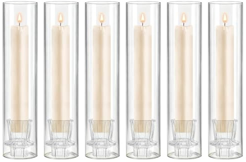 6 Stück Hurricane Kerzenständer Set, Glas Kerzenhalter mit Glaszylinder | Windlicht für Weihnachten, Hochzeit, Party, Abendessen Deko