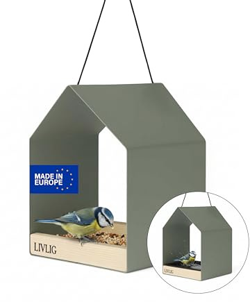 LIVLIG Vogelhaus Metall – 2in1 Vogelfutterhaus & Vogeltränke, Design Vogelhaus zum Aufhängen, wetterfestes Futterhaus für Vögel ganzjährig, Futterspender Vögel, Grün