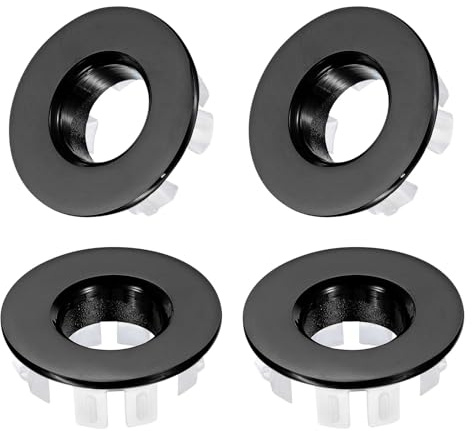 QUARKZMAN 4pcs Anneaux De Débordement D'évier, Garniture De Lavabo De Salle De Bain Et Cuisine Couverture Ronde Creuse En Laiton Pour Trou De Débordement D'évier Insert Pour Trou (Noir Mat)