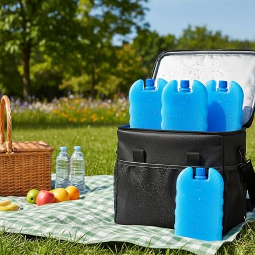 BinaryABC 4PCS Reusable Refillable Ice Packs for Coolers | Freezer Packs for Lunch Boxes,Camping Supplies | Blue Ice Blocks for Coolers