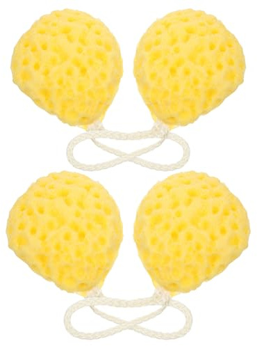 Didiseaon Lot de 4 Éponges de Exfoliantes en Filet Jaunes Éponge Alvéolée Douce Corps Gommage pour Bain Nettoyage Peau Sensible Mousse Riche et Hygiène Optimale Usage Quotidien