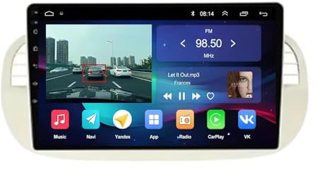 2 Din Car Radio for FIAT 500 Abarth 2007-2015 9 Inch Android 15 Digital Media Receiver with Bt Gps Navigation Wifi Fm Rds Radio Carpaly Backup Camera Cooling Fan For, 4 Core 2G+64G