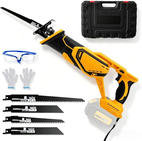 Cordless Reciprocating Saw Compatible with Dewalt 20V, 3500 SPM Brushless Wood Saw with 4 Blades,4 Variable Speed,Safety Glasses & Gloves,Recipro Kit for Wood and Metal,PVC Cutting,Bone (No Battery)