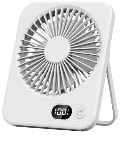 SINJAETRQ Mini Desk Fan,Portable Handheld Fan,LED Display, 5 Speeds Hand Held Fan, 180° Adjustable Foldable Desk Desktop Fans, USB Rechargeable Mini Fans for Outdoor Indoor, White