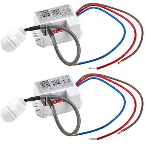 2 Piezas Sensor de Movimiento Infrarrojo Empotrado 220V, Mini Detector de Movimiento 360° con Sensor Crepuscular y Ajuste de Tiempo, Alcance 8m para Luz LED Incandescente Interior y Exterior