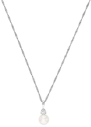 Amor Kette mit Anhänger 925 Sterling Silber Damen Halsschmuck, mit Zirkonia synth., mit Süßwasserzuchtperle, Silber, Kommt in Schmuck Geschenk Box