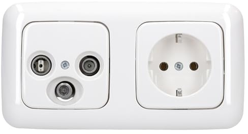 BUSCH JÄGER Komplettset/Antennensteckdosen-Einsatz Radio/TV/SAT (**) WISI + 2fach Rahmen und Abdeckung inkl. 1 x Steckdose 20 EUC-214, Reflex SI Alpinweiß