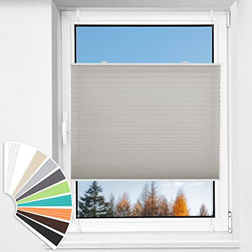 HOMEDEMO Plissee Klemmfix ohne Bohren Jalousien, Hellgrau, 70x130cm(BxH), Plisseerollo Fensterrollo mit Klemmträger, Faltrollo Klemmrollo Sicht-und Sonnenschutz Rollos für Fenster & Tür