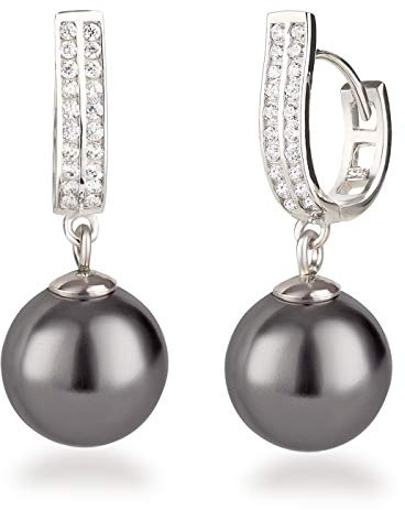 Schöner-SD Perlen Ohrringe Creolen mit großen Perlen 925 Silber Rhodium