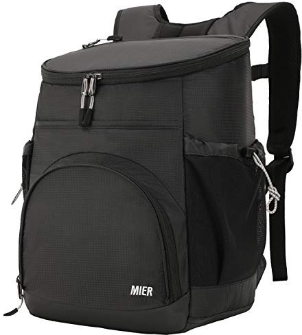 MIER Auslaufsicherer Rucksack Kühler Isolierter Mittagessen Rucksack mit iPad/Tablet Tasche für Männer und Frauen zur Arbeit, Picknick, Wandern, Camping, Strand, Tagesausflüge, 24 Dosen, Schwarz