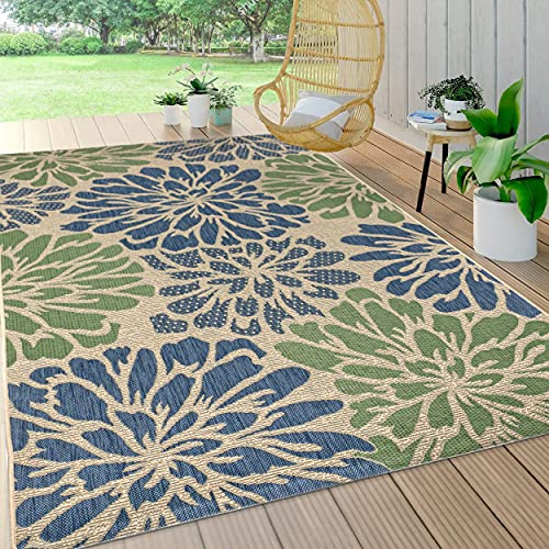 JONATHAN Y SMB110B-8 Zinnia moderno moderno tessitura floreale tessitura di area esterna interna,bohémien,costiera,pulizia facile mediterranea,cortile,patio,non spargimento,blu scuro,240 cm X 300 cm