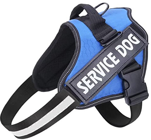 Belababy Soft No Pull Dog Harness Medium, Adjustable Assistance Service Dog Vest with Safety Buckle, Reflective Breathable Outdoor Training Dog Harness（Blue）