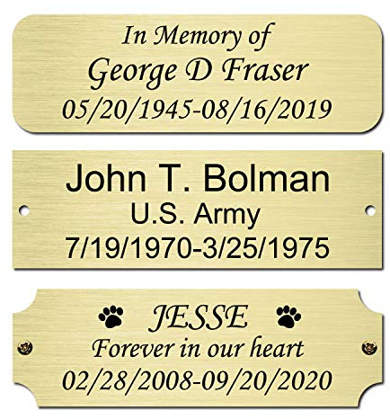 NEMOCI 3 W x 1 H Personalized Name Plates Custom Engraved Name Plaque | Solid Brass Plaque for Urn,Trophy,Picture Frame,Art Tag with Adhesive Backing or Screws