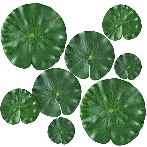 Chulai Lot de 8 tampons de nénuphars artificiels 4 tailles pour plantes flottantes et feuilles de lotus réalistes pour la maison, le jardin, les bassins, la piscine, l’aquarium, le paysage