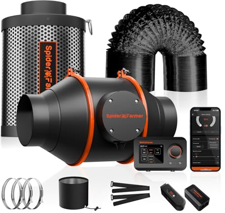 SPIDER FARMER Kit de conduits de Filtre à Charbon pour Ventilateur en Ligne de 10,2 cm, Ventilateur d'échappement avec régulateur de température et d'humidité pour Culture hydroponique