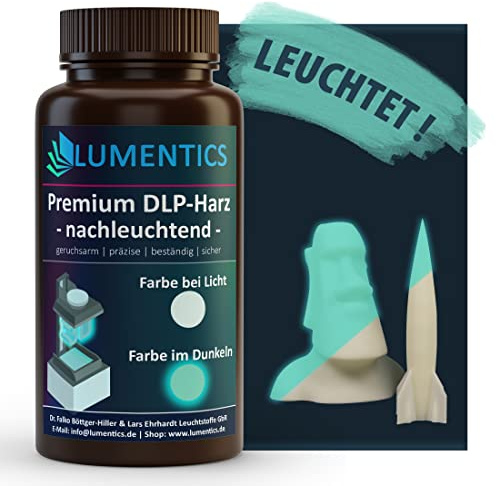 LUMENTICS 3D Drucker Resin NACHLEUCHTEND GrünBlau - 500 g, UV 405 nm, Leuchtet im Dunkeln, Phosphoreszierendes Photopolymer Harz für LCD DLP SLA - Glow in the Dark - Made in Germany