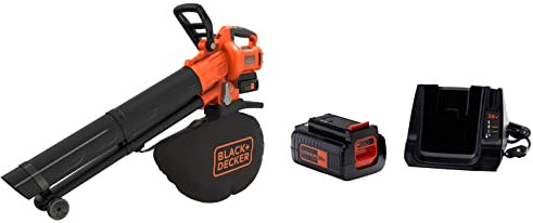 BLACK+DECKER Soffiatore, Trituratore, Aspiratore Foglie A Batteria Litio & Kit Batteria Al Litio E Caricabatterie Compatibile Con Prodotti A Batteria 36V, Bdc2A36-Qw