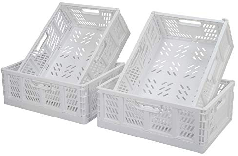 4-teilige Faltbare Plastik Lagerkisten, Klappkorb, Aufbewahrungskorb, Stapelbare Transportboxen, Faltkiste aus Kunststoff für Küche, Schlafzimmer, Office