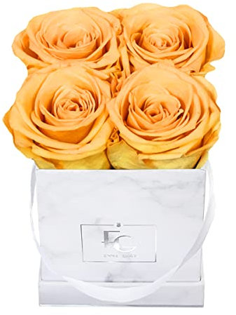 Classic Infinity Rosenbox | Marble Silver | XS | Eckig - 4 Infinity Rosen mit langjähriger Haltbarkeit, echte Rosen die bis zu DREI Jahre blühen, Emmie Gray Flowerbox (Sunny Yellow)