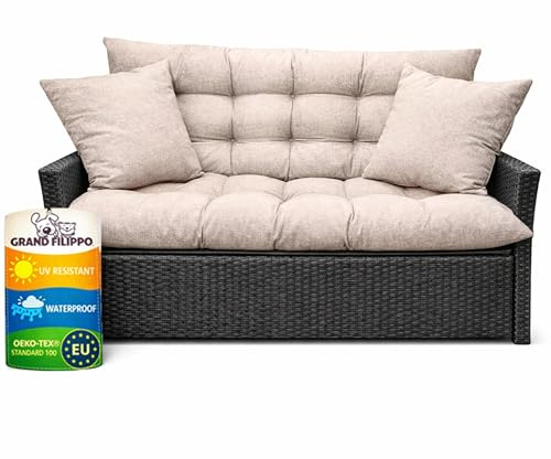 Filippo Sitzauflagen Gartenmöbel 180 x 50 x 60 cm Beige - Kissen Hollywoodschaukel mit Zwei Gartenkissen 45x45 cm - Beständig Gegen Schimmel – Handgefertigt Polster mit Befestigungsschnüre