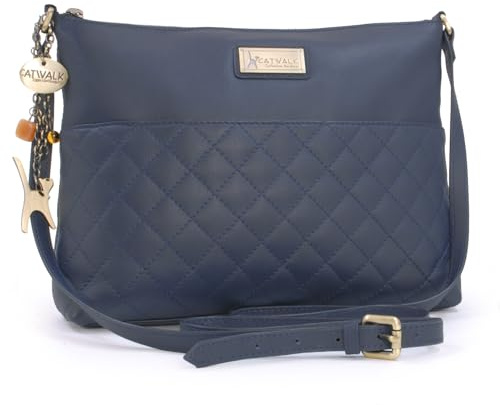 Catwalk Collection Handbags - Sac Bandoulière Femme en Cuir - Sac Matelassé Moyen - Sac à Main Avec Bandoulière Réglable - SADIE - Bleu