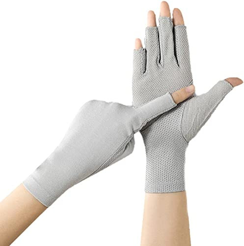 Luxylei Sonnenschutzmittel Fingerlose Handschuhe, Uv -Schutz Halbe Fingerhandschuhe Sommer Sonnenschutzhandschuhe Fahren Reiten Fischerei Golf Frauen Mädchen Grau