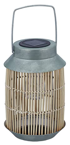 Relaxdays Solarlampe, integrierte LED Lichterkette, Garten, Balkon & Terrasse, Outdoor Leuchte, Rattan, Natur/Silber