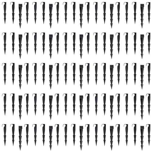 SolaDirect Garden Pegs, 100 Pieces Pack of 160mm / 6.3'' Ground Pegs for Irrigation System, Ground Anchors for Drip Watering Line, Strong and Durable Anchor Pegs, Black