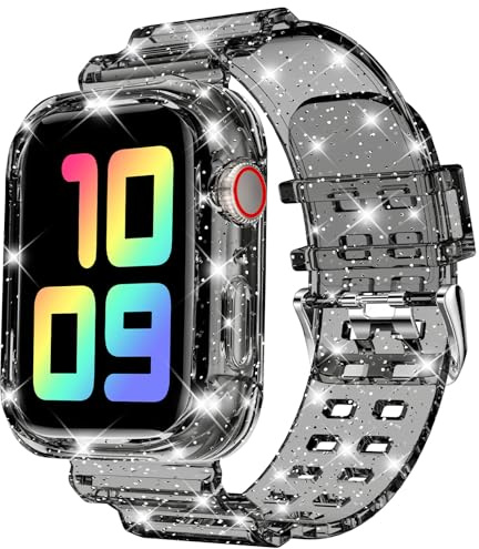 DABAOZA Compatible with Apple Watch 38mm 40mm 42mm 44mm Sequins Shock Absorption Soft Comfortable Silicone Strap Adjustable for iWatch SE Series 6/5/4/3/2/1