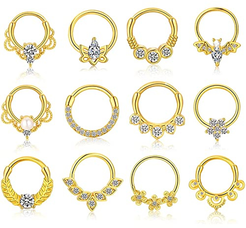 12 Pièces Anneau Septum,Kucheed 16G Anneaux de Nez en Acier Chirurgical or Hoop Septum Bijoux,Cartilage Helix Daith Boucles D'oreilles Cerceau Nostril Nez Corps Piercing Bijoux pour Femmes Hommes