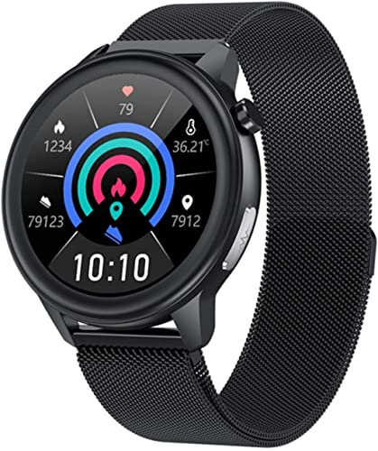 QESTO Smartwatch Temperature 1.3 Inch Full Touch Screen Smart Watch Fitness Tracker with ECG/PPG/Heart Rate Monitor for Men Women(F)(B)