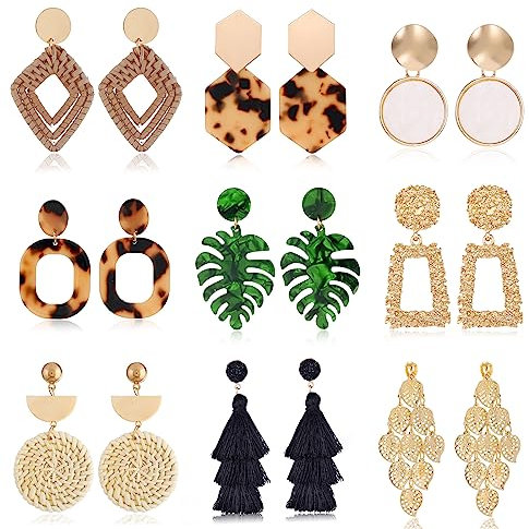 HIFOT Lange Clip Ohrringe Set Damen - Silber Rund Geometrische Anhänger Hängend, Schmuck Zubehör für Nicht Durchbohrte