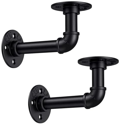 EAI Black Iron Pipe Shelf Brackets, Dual Bracket Length 100 / 160mm, 2 Pack | Matt Black Scaffold Industrial Type Brackets for Shelving, Cast Iron, Fixings Included