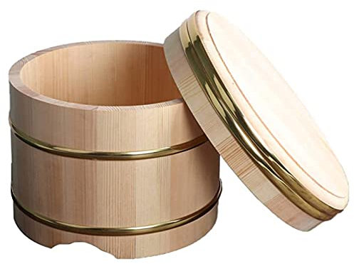 QUNINE Japanische Sushi-Reis-Rührschüssel aus Holz, Sushi-Reisfass, Sushi-Zubehör mit Deckel für Lebensmittelbehälter in der Restaurantküche, 27 cm (33 cm)