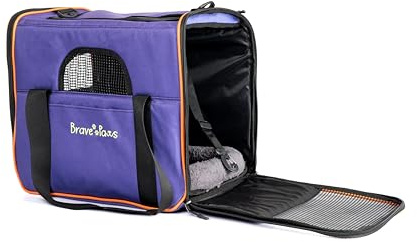 BRAVE PAWS Tragetasche für Katzen und Hunde, reißfestes Kunststoffnetz, bequem, atmungsaktiv, Katzenbox Hundetasche mit Sicherheit Reißverschlüsse Faltbare Schale, Transportbox (Lila)