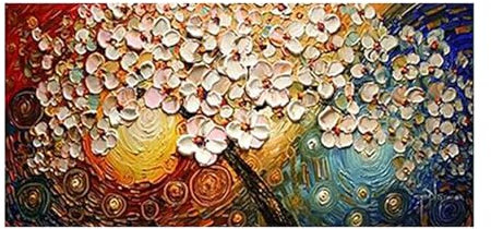 XIUWOUG Handgemalt Bilder,Baum, Blumen | Gemälde Acrylbilder Auf Leinwand | Wandbilder Schlafzimmer Moderne Abstrakte Kunst Wandbild Wohnzimmer,100x50cm(Rolled Canvas)